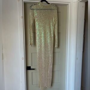 Steve Madden Sequined Butter/Cream Overlay Sheer Dress
